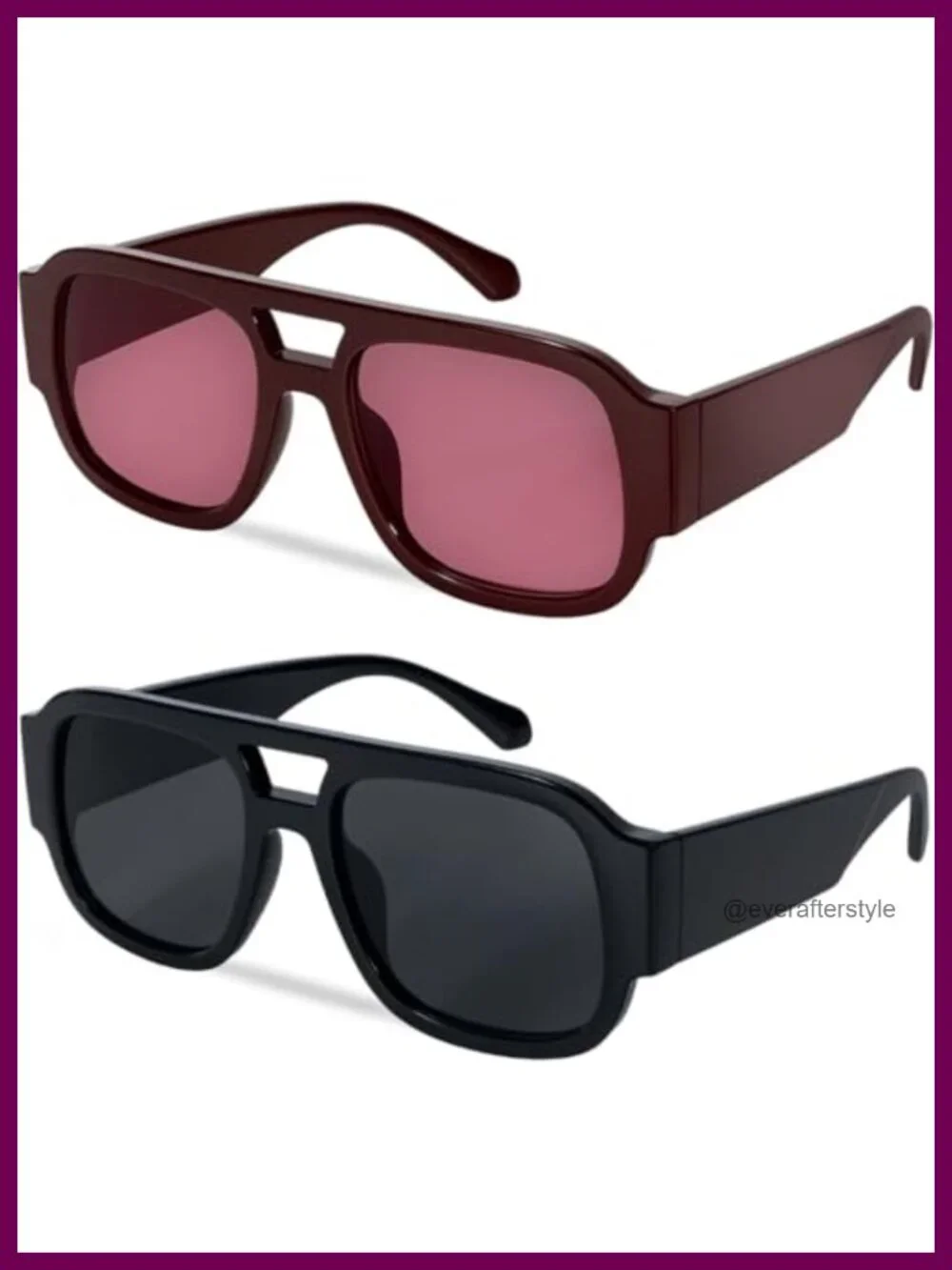 Oversized Square Aviator Sunglasses Retro 70s Chunky Frame UV Protection Unisex